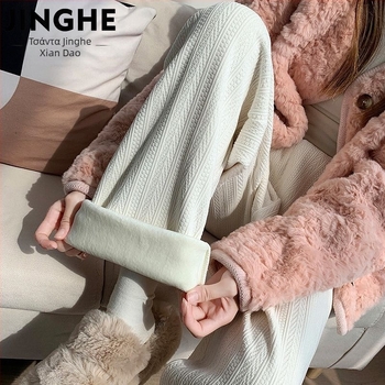 Παντελόνια εγκυμοσύνης για φθινόπωρο-χειμώνα, με επένδυση φλίς, ζεστά και άνετα, με στήριξη κοιλιάς, φαρδιά γραμμή από βαμβάκι-πολυεστέρα