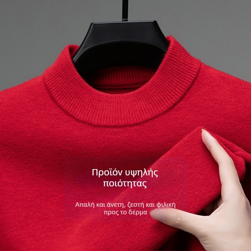 Tao mo Αντρικό πλεκτό πουλόβερ μαλλί, με ημι-ψηλό γιακά, εφαρμοστό, μακριά μανίκια, λεπτό μείγμα μαλλιού 36–40%