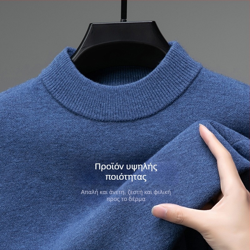 Tao mo Αντρικό πλεκτό πουλόβερ μαλλί, με ημι-ψηλό γιακά, εφαρμοστό, μακριά μανίκια, λεπτό μείγμα μαλλιού 36–40%