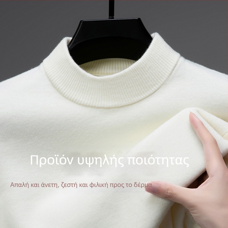 Tao mo Αντρικό πλεκτό πουλόβερ μαλλί, με ημι-ψηλό γιακά, εφαρμοστό, μακριά μανίκια, λεπτό μείγμα μαλλιού 36–40%