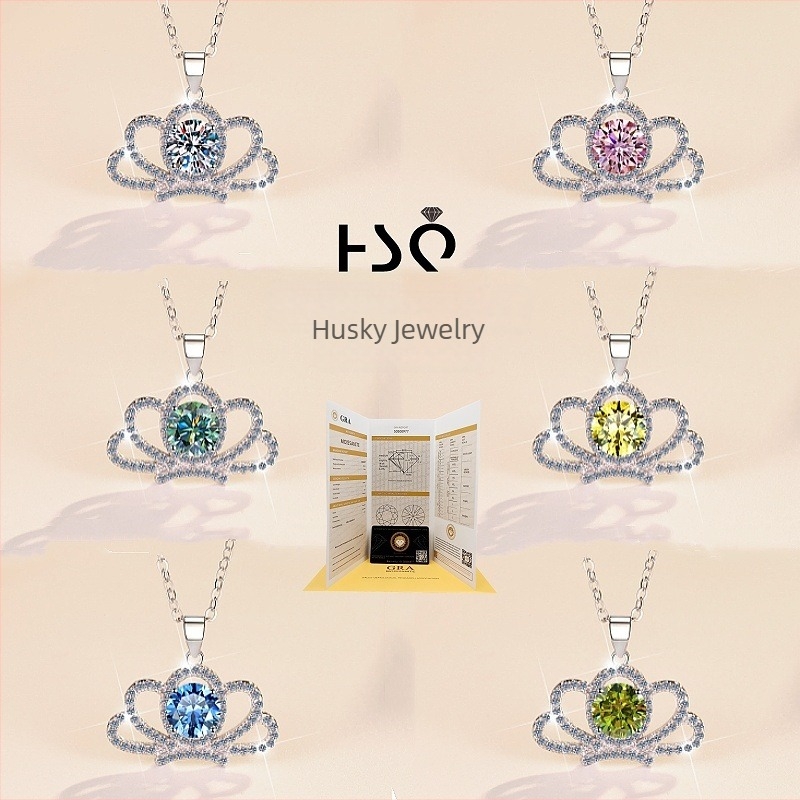 Κολιέ σε στυλ κορώνας από 925 ασήμι με κρεμαστό, ο-αλυσίδα, 3 g, μάρκα Ha Shi Qi, προέλευση Shanwei