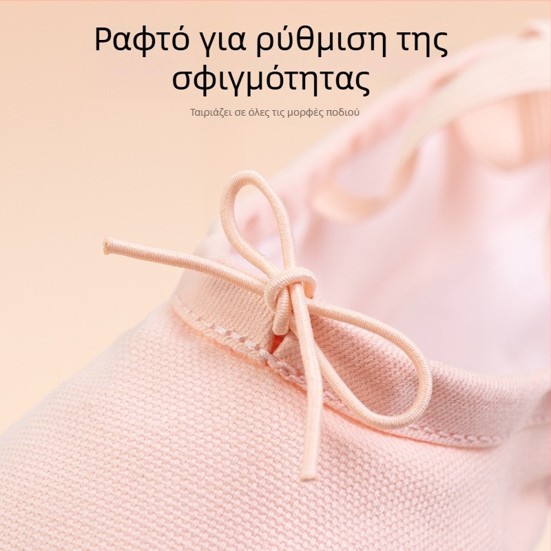 Παιδικά παπούτσια χορού – Καμβά στην επάνω επιφάνεια, Δερμάτινη σόλα, για Μπαλέτο, Μοντέρνο και Τετράγωνο Χορό