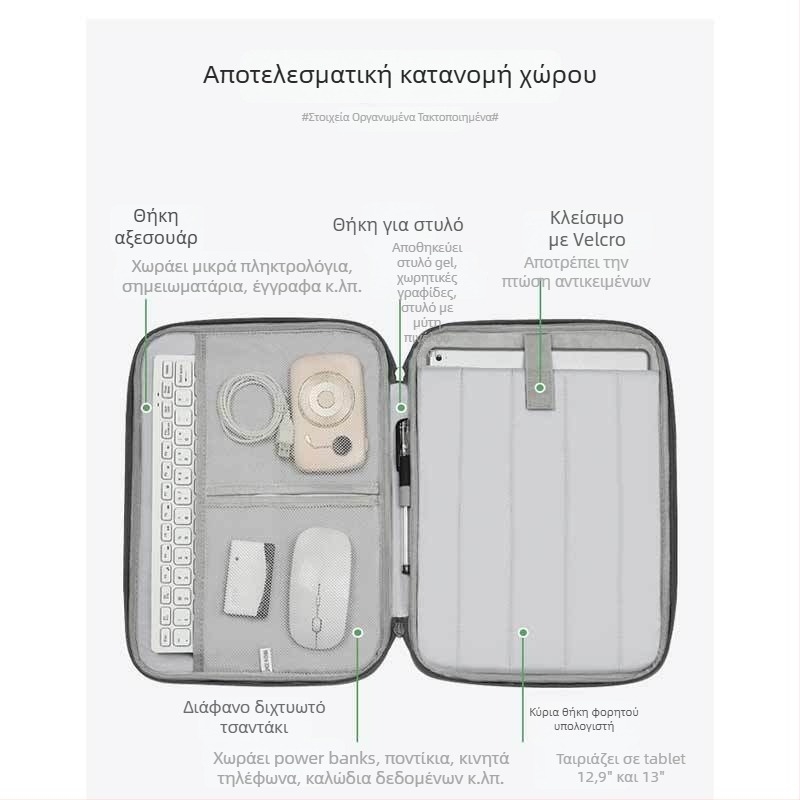 Τσάντα tablet με λαβή, προστατευτικό κάλυμμα και εσωτερική επένδυση, κατάλληλη για tablet 11–13 ιντσών (iPad/Huawei)