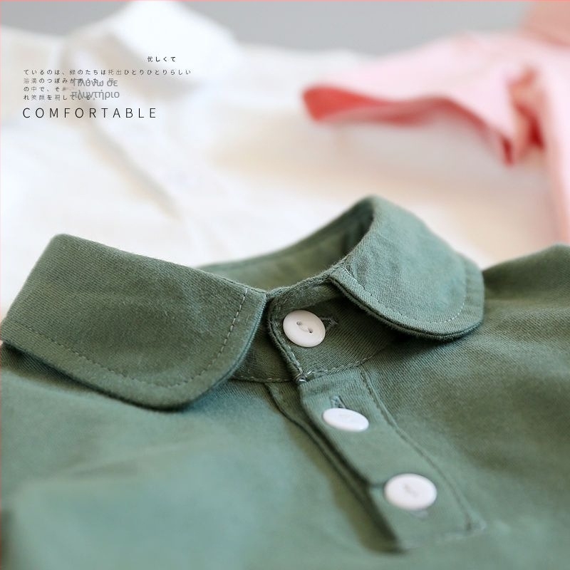 Παιδικό polo πουκάμισο, 100% βαμβάκι, κοντομάνικο, κορεάτικου στυλ, μονόχρωμο, κεντημένο