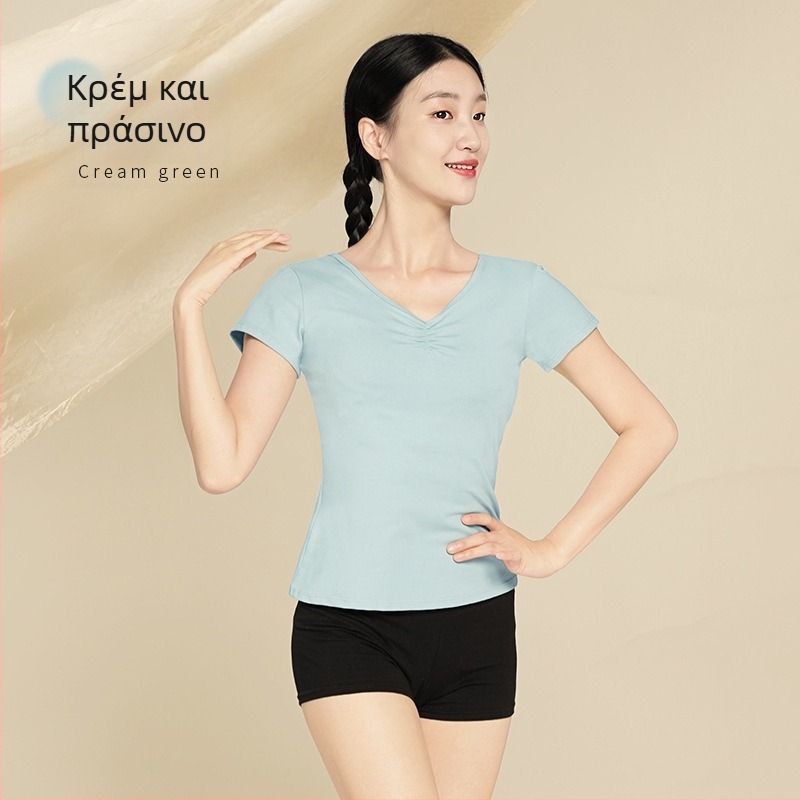 Κορμάκι μπαλέτου για ενήλικες – κοντό μανίκι, ραφή με πιέσεις στο στήθος, καλοκαιρινό βαμβακερό ύφασμα με επένδυση σπαντέξ, μοντέρνος χορός