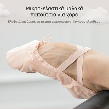 Μπαλέτικά παπούτσια με κορδόνια για χορό, πάνω μέρος από καμβά, δερμάτινη σόλα, αναπνέουν και ελαφριά, για παιδιά