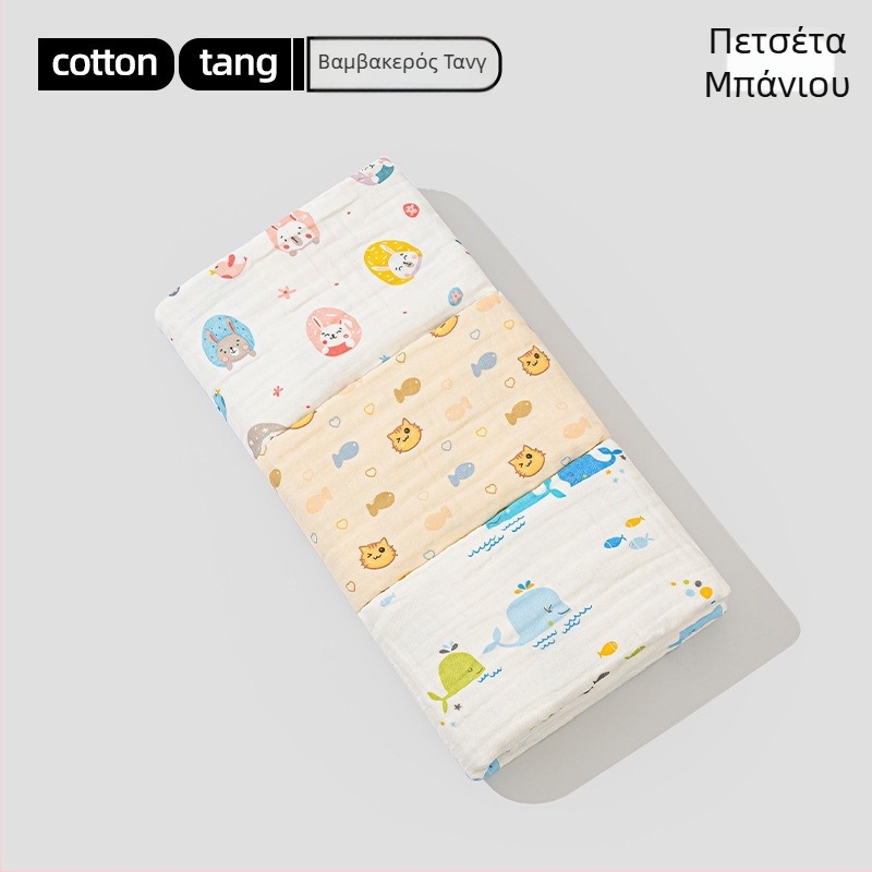 Σετ πετσέτες μπάνιου από γάζα για μωρά – 6 στρώσεις, 100% βαμβάκι, 300–400 g, σχέδιο καρτούν, Mu Mu Xiong