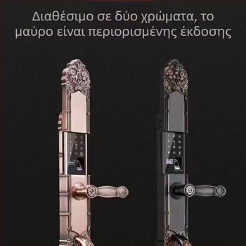 Έξυπνο κλείδωμα πόρτας βίλας με αναγνώριση δακτυλικού αποτυπώματος και κωδικό, 100 αποθηκευμένα αποτυπώματα, σάρωση σε 3 δευτερόλεπτα, -25 έως 55°C, διάρκεια ζωής 10000 κύκλοι, τροφοδοσία DC