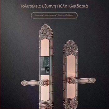 Έξυπνο κλείδωμα πόρτας βίλας με αναγνώριση δακτυλικού αποτυπώματος και κωδικό, 100 αποθηκευμένα αποτυπώματα, σάρωση σε 3 δευτερόλεπτα, -25 έως 55°C, διάρκεια ζωής 10000 κύκλοι, τροφοδοσία DC