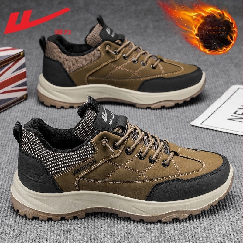 Ανδρικά παπούτσια για το σπίτι με επένδυση φλίς για τον χειμώνα, αδιάβροχη πάνω πλευρά, σόλα PVC, κορδόνια, στρογγυλή μύτη