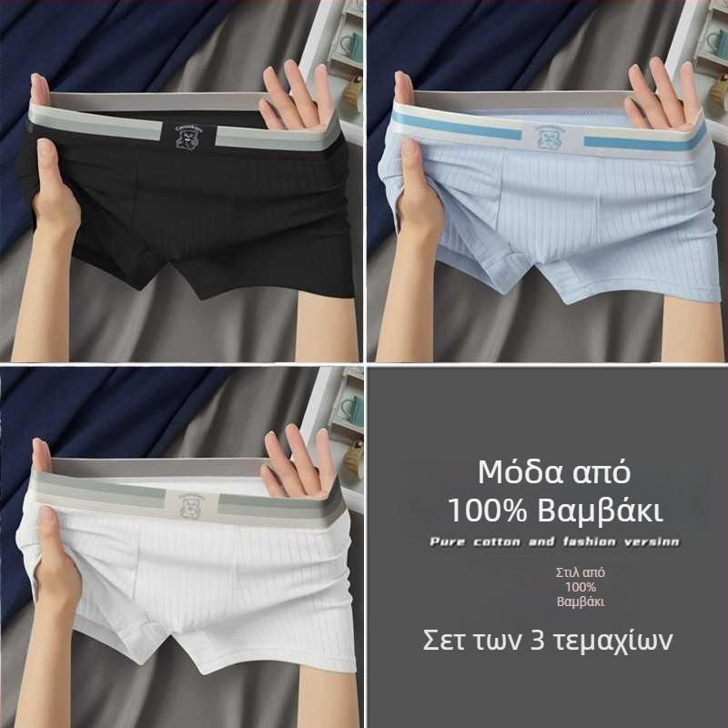 Ανδρικά boxers από βαμβάκι με μέση στη μέση, διαπνοή, αντιβακτηριακό, ριβ-ύφανση, επένδυση καβάλου από βισκόζη