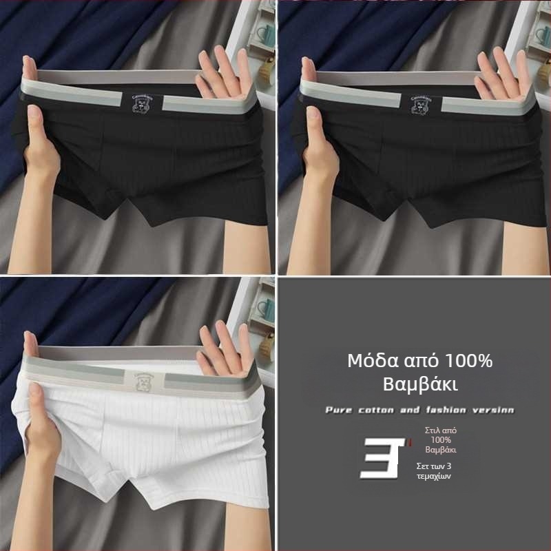 Ανδρικά boxers από βαμβάκι με μέση στη μέση, διαπνοή, αντιβακτηριακό, ριβ-ύφανση, επένδυση καβάλου από βισκόζη