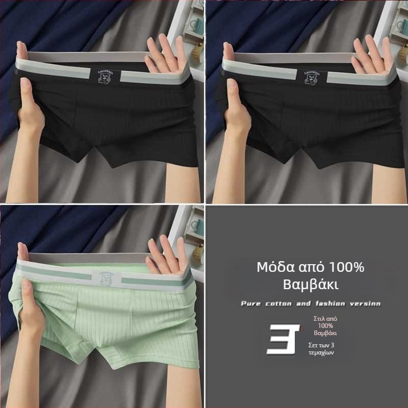 Ανδρικά boxers από βαμβάκι με μέση στη μέση, διαπνοή, αντιβακτηριακό, ριβ-ύφανση, επένδυση καβάλου από βισκόζη