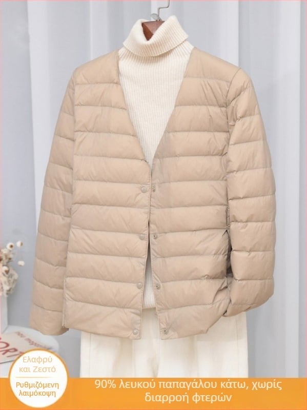 Γυναικείο μπουφάν από πούπουλα, σε γραμμή slim-fit, ύφασμα νάιλον, πλήρωση από λευκό πάπιας πούπουλο, 50% περιεκτικότητα σε πούπουλα, λαιμό με άκρη τύπου wood-ear edge