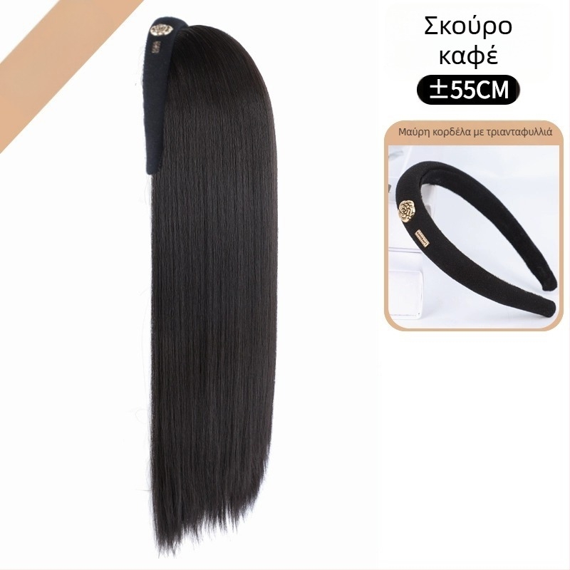 Περούκα με Camellia ταινία – κύματα νερού μπούκλες, αποσπώμενη Camellia ταινία, κάλυμμα μισού κεφαλιού σε σχήμα U, θερμικά ανθεκτικό σύρμα, φυσική όψη