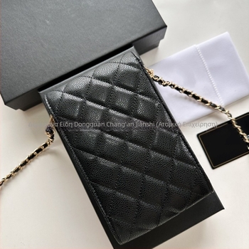 Τσάντα για κινητό από γνήσιο δέρμα πρώτης τάξης, κάθετη τετραγωνική μορφή, αλυσίδα για τον ώμο, εσωτερικό slot φωτογραφιών