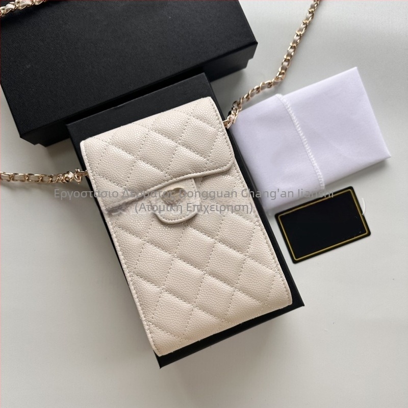 Τσάντα για κινητό από γνήσιο δέρμα πρώτης τάξης, κάθετη τετραγωνική μορφή, αλυσίδα για τον ώμο, εσωτερικό slot φωτογραφιών