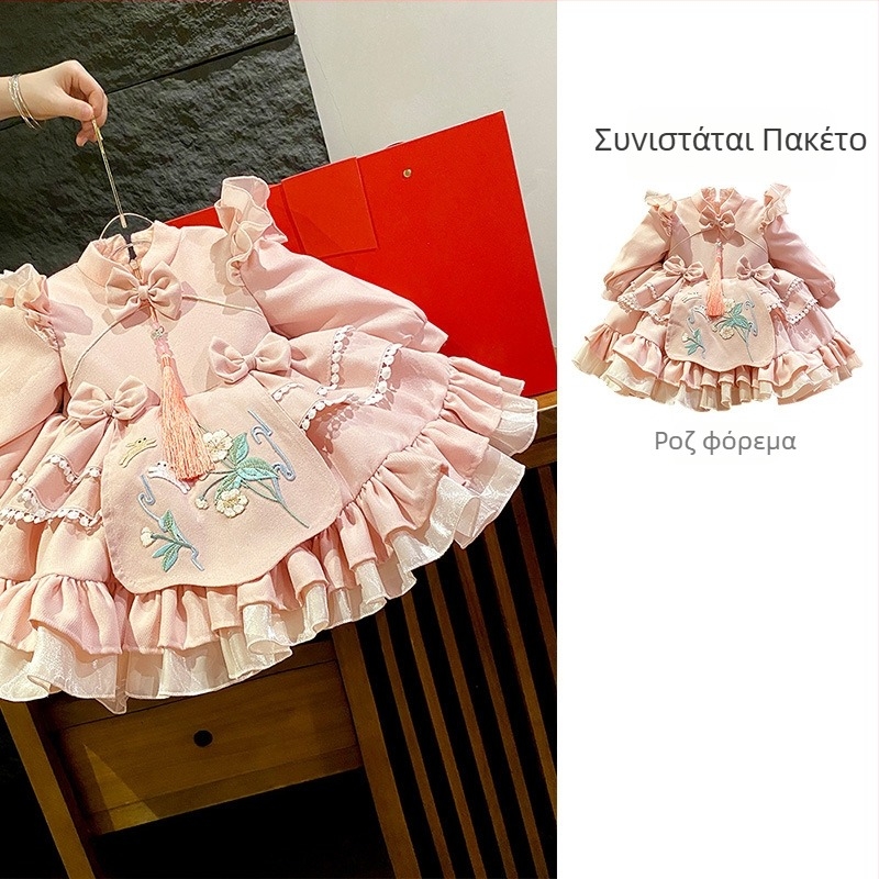 Φόρεμα κοριτσιών, στυλ πριγκίπισσα, Α-γραμμή; κυρίως ύφασμα: πολυεστέρας; επένδυση: πολυεστέρας; μοτίβο: λουλούδια; για ηλικίες 1-3 ετών