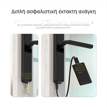 Έξυπνη κλειδαριά πόρτας με αποτύπωμα, IC κάρτα, κωδικό και απομακρυσμένο ξεκλείδωμα; εξωτερικά αδιάβροχο, αποθήκευση 100 αποτυπωμάτων, σάρωση σε <0,5 s, τάση DC, διάρκεια έως 500000 κύκλους