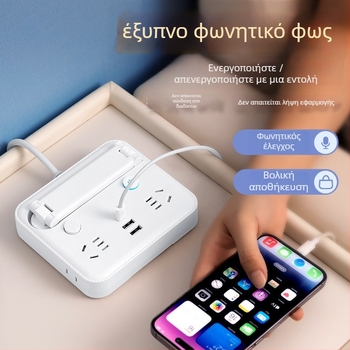 Αναδιπλούμενο φωτιστικό γραφείου με πρίζα, θύρα USB Type‑C και USB, έλεγχο φωνής και τηλεχειριστήριο