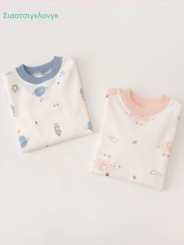 Σετ παιδικά βαμβακερά θερμικά εσώρουχα, unisex, με μεσαίο γιακά, χωρίς κουκούλα, 100% βαμβάκι, ελαφρύ για άνοιξη και φθινόπωρο
