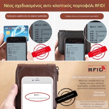 GERUOLA Πορτοφόλι Bi-Fold από γνήσιο δέρμα με φερμουάρ και θήκη καρτών