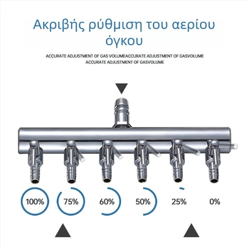 Ανοξείδωτη βαλβίδα οξυγόνου ενυδρείου με ανεξάρτητο διακόπτη — διακλαδωτής σωλήνα οξυγόνου, ρύθμιση, βάρος 48–279 g