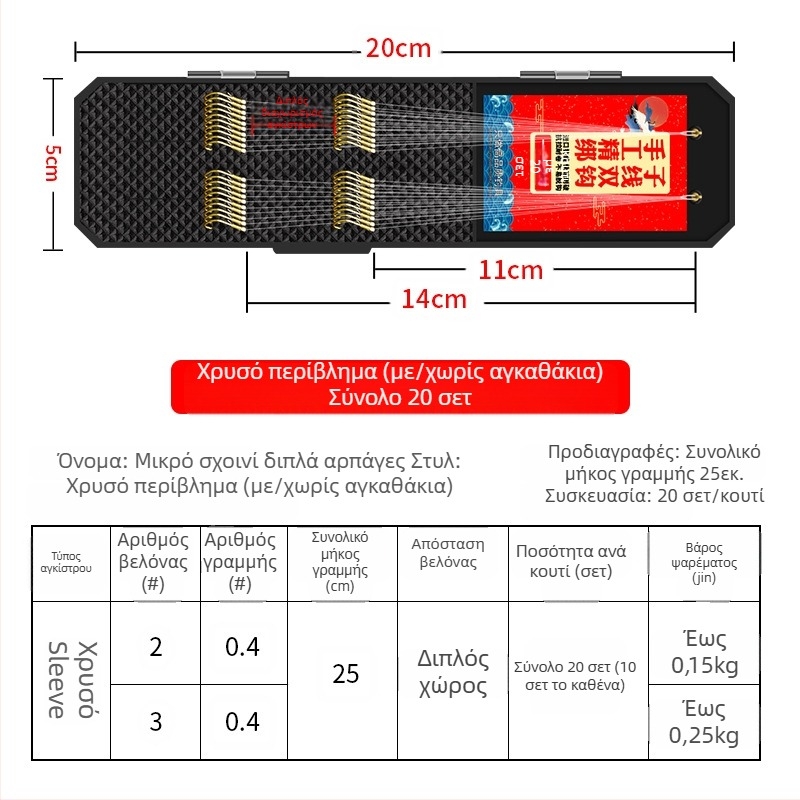 Άγκιστρο ψαρέματος με σχέδιο μανίκι (Jinhaixi/Izu), διπλό για ποταμικό ψάρεμα, με αγκίστρια, συσκευασία 100 τεμάχια