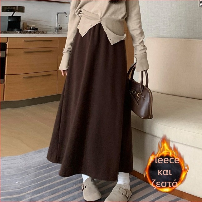 Φούστα Α-γραμμής πλεκτή, χωρίς γιακά, χωρίς μανίκια (Μεσαίου μήκους; Μείγμα κασμίρ-πολυεστέρα)