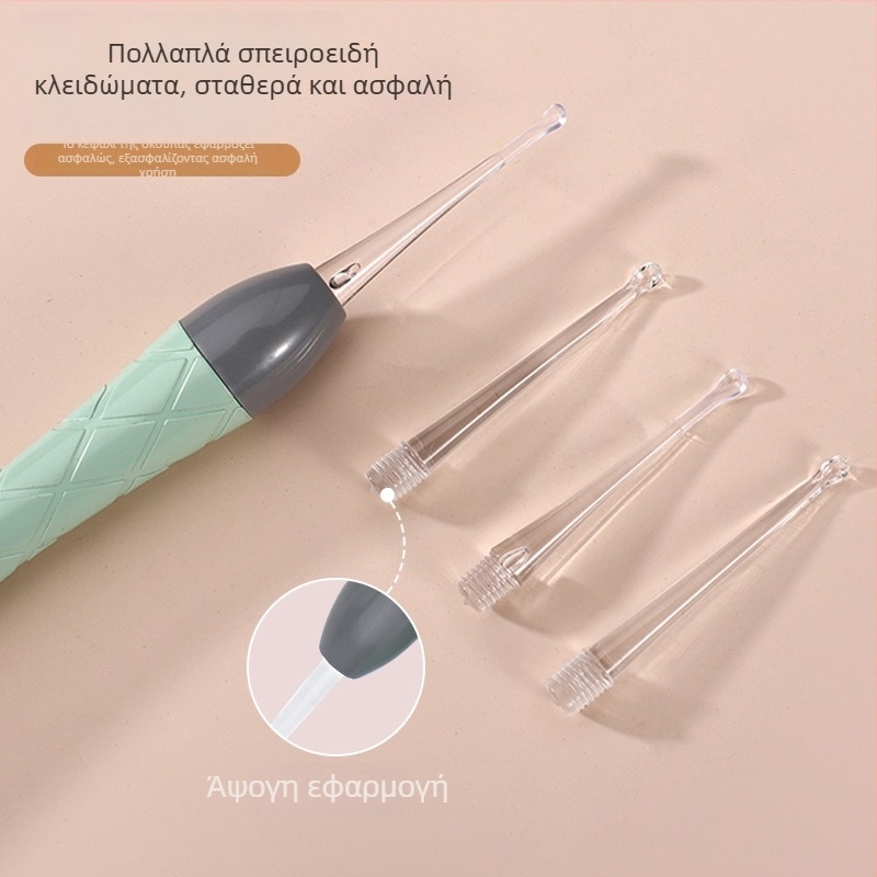 Σετ κουταλιών αυτιού με φωτισμό, επαναφορτιζόμενο, διπλό φως, οπτική επιθεώρηση του ακουστικού καναλιού, PVC