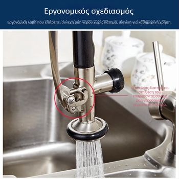 Βρύση κουζίνας με σώμα από χαλκό, κεραμικός πυρήνας βαλβίδας και κατασκευή με διπλό σύνδεσμο