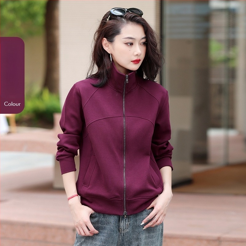 Rujue Γυναικεία ζακέτα με διπλό φερμουάρ και stand-up γιακά, μείγμα βαμβακιού-πολυεστέρα (70-80% βαμβάκι), μακριά μανίκια, φαρδιά γραμμή, μπροστινό φερμουάρ