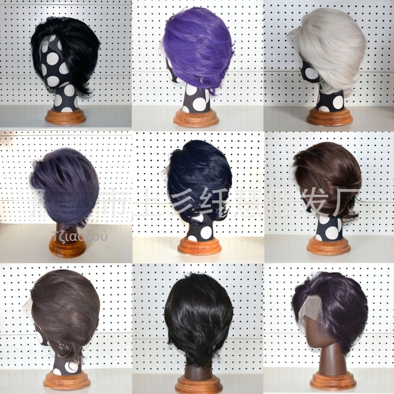 Περούκα cosplay με lace-front, κοντό μήκος, θερμοανθεκτικά νήματα, χειροποίητη πλέξη μπροστινού τμήματος