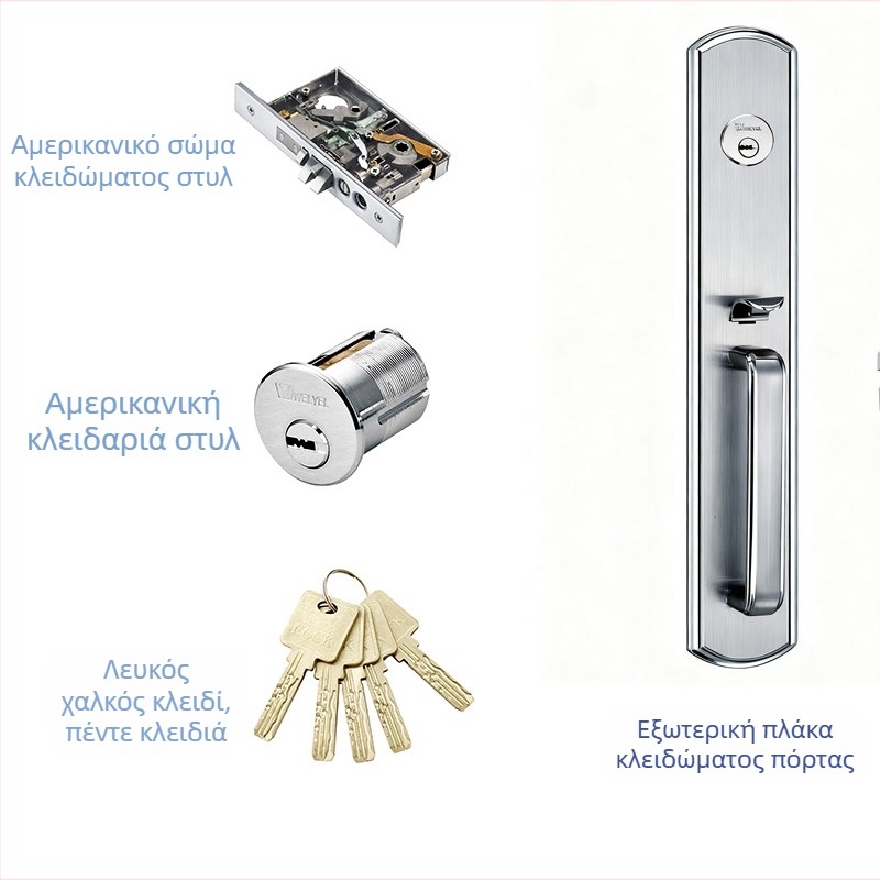 Κλειδαριά πόρτας με χειρολαβή από ανοξείδωτο χάλυβα SUS304, μοντέλο 8701, κύλινδρος από χαλκό, κατάλληλη για κύριες πόρτες/πόρτες ασφαλείας (μοντέλο 8701; κύλινδρος από χαλκό; χερούλι SUS304; SS304 κλειδαριά)