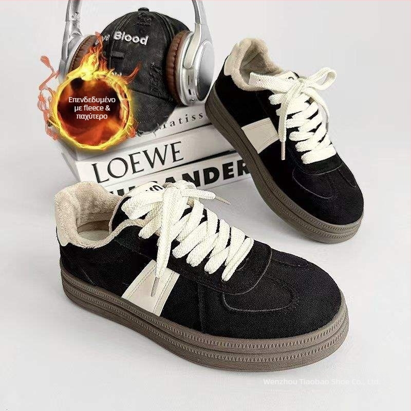 Casual χειμερινά παπούτσια για γυναίκες – με στρογγυλή μύτη, άνω μέρος από βαμβάκι, επένδυση από γούνινο κουνελιού, σόλα TPR