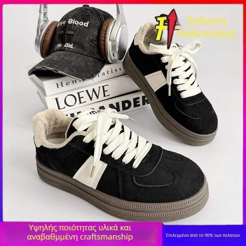 Casual χειμερινά παπούτσια για γυναίκες – με στρογγυλή μύτη, άνω μέρος από βαμβάκι, επένδυση από γούνινο κουνελιού, σόλα TPR