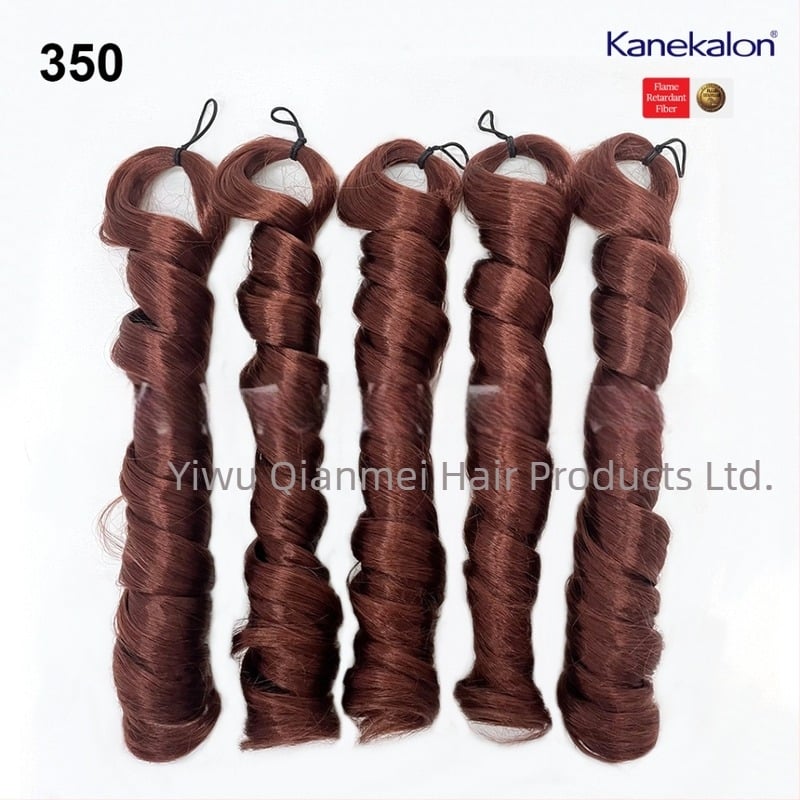 Περούκα με 5x γαλλικές μπούκλες, μεσαίο μήκος, 240g Kanekalon, φυσικό στυλ