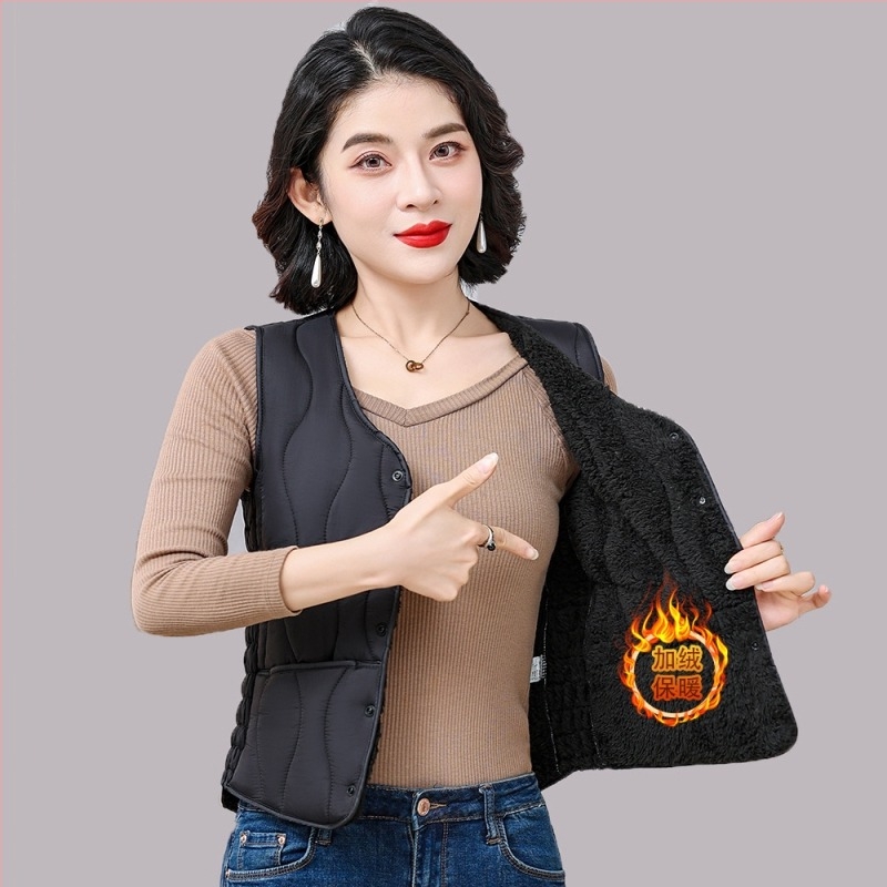 Γυναικείο γιλέκο από νάιλον με γέμισμα πολυεστέρα-βαμβάκι, κοντή γραμμή, V-λαιμός, κούμπωμα με μονό σειρα