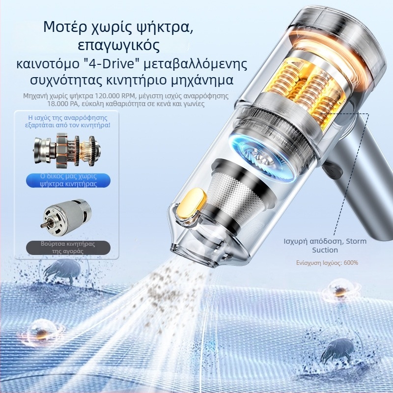 Ασύρματος καθαριστής αυτοκινήτου με ψηφιακή οθόνη — συμπαγής φορητή μονάδα (10V, 100W, 10000 Pa, 20 λεπτά)