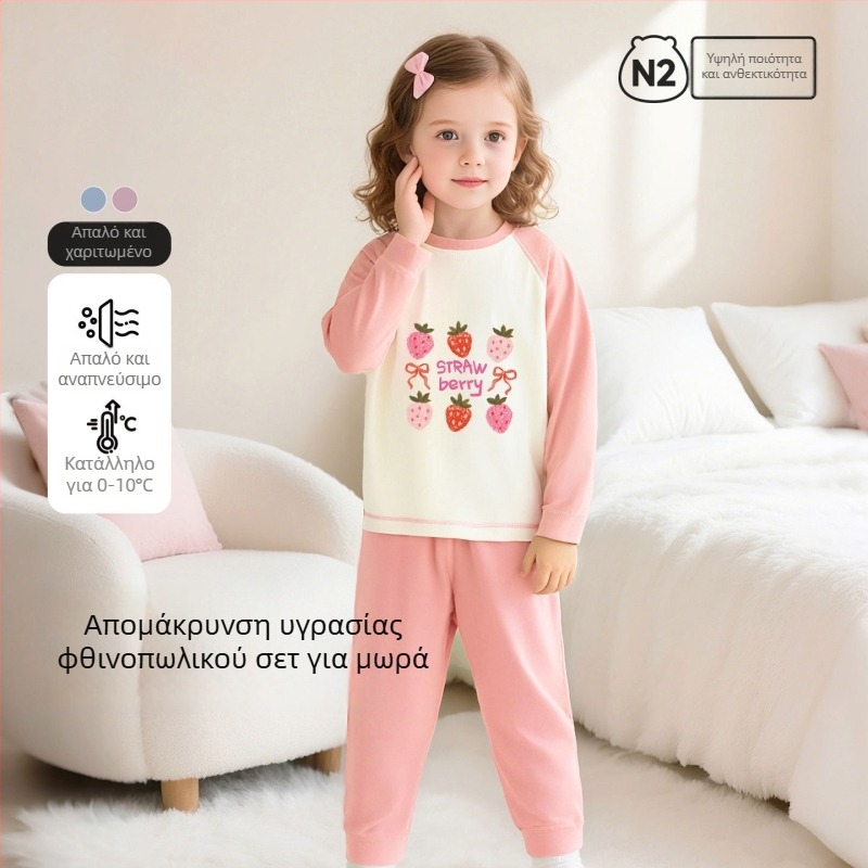 Παιδικό σετ πυτζάμαλες από βαμβάκι με μοτίβο καρτούν, για αγόρια και κορίτσια 3–8 ετών, με στρογγυλό λαιμό, Άνοιξη και Φθινόπωρο