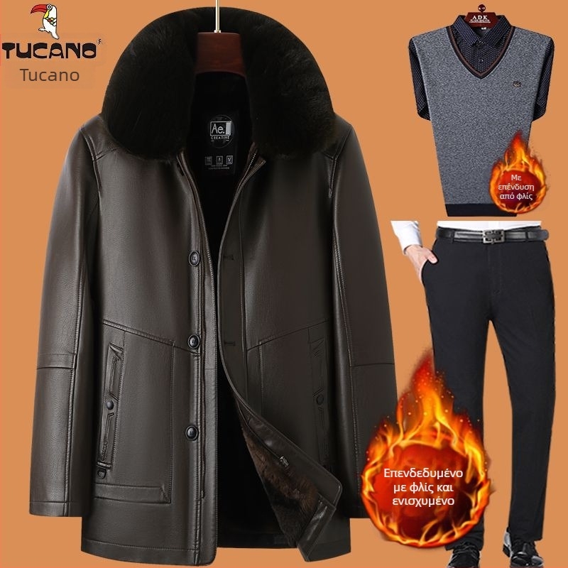 Γνήσιο δερμάτινο σακάκι από δέρμα προβάτου, επενδυμένο με φλίς, φερμουάρ, εφαρμοστό κόψιμο