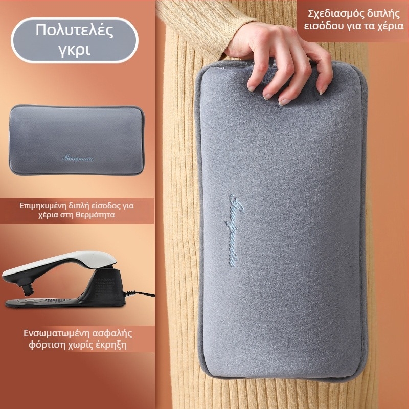 Επαναφορτιζόμενη εκρηξιο-ασφαλής φιάλη ζεστού νερού με χειροθερμαντήρα – ηλεκτρική θέρμανση, 220V, 350W, φλανέλ ύφασμα, αυτόματη απενεργοποίηση, κατάλληλη για ώμους, αυχένα, μέση, κοιλιά, πόδια και χέρια