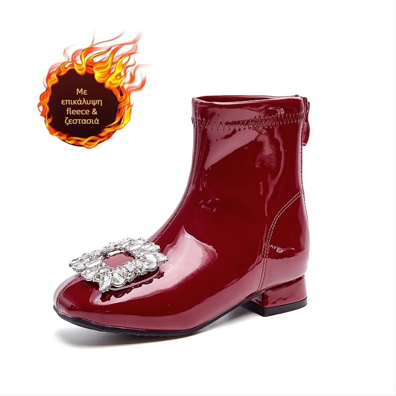 Μποτάκια Μάρτιν για κορίτσια, 7–12 ετών, με πλευρικό φερμουάρ, χαμηλός σωλήνας, PU πάτος, σόλα καουτσούκ