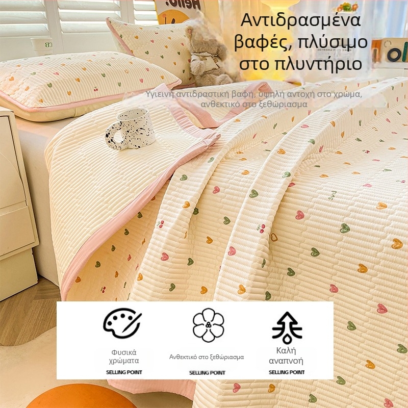 Καλύμμα Κρεβατιού από Διπλό Γάζα, Αντιολισθητικό Κάλυμμα Τατάμι για Στρώμα, Σετ 3 Τεμαχίων με Καρτούν Μοτίβο, Ρεακτιβ Βαφή, Συνθετικές Ίνες