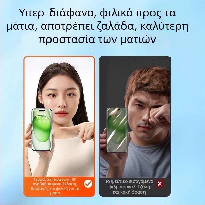 Προστατευτικό οθόνης από γυαλί tempered με AR προστασία ματιών, εμπρός φιλμ, HD ποιότητα, συμβατό με iPhone 15 Pro Max, 16 Pro και 14 Plus