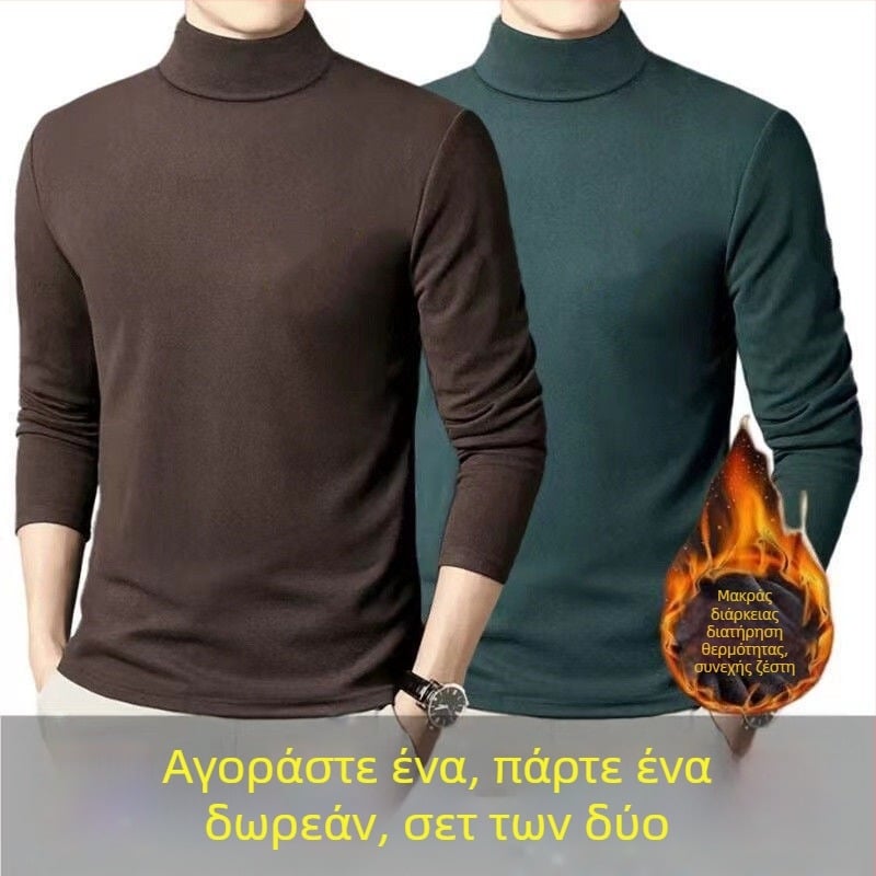 Ανδρική θερμική βάση με φλις επένδυση, μακριά μανίκια, κολάρο τύπου crewneck, χαλαρή γραμμή, πολυεστερική ανάμιξη