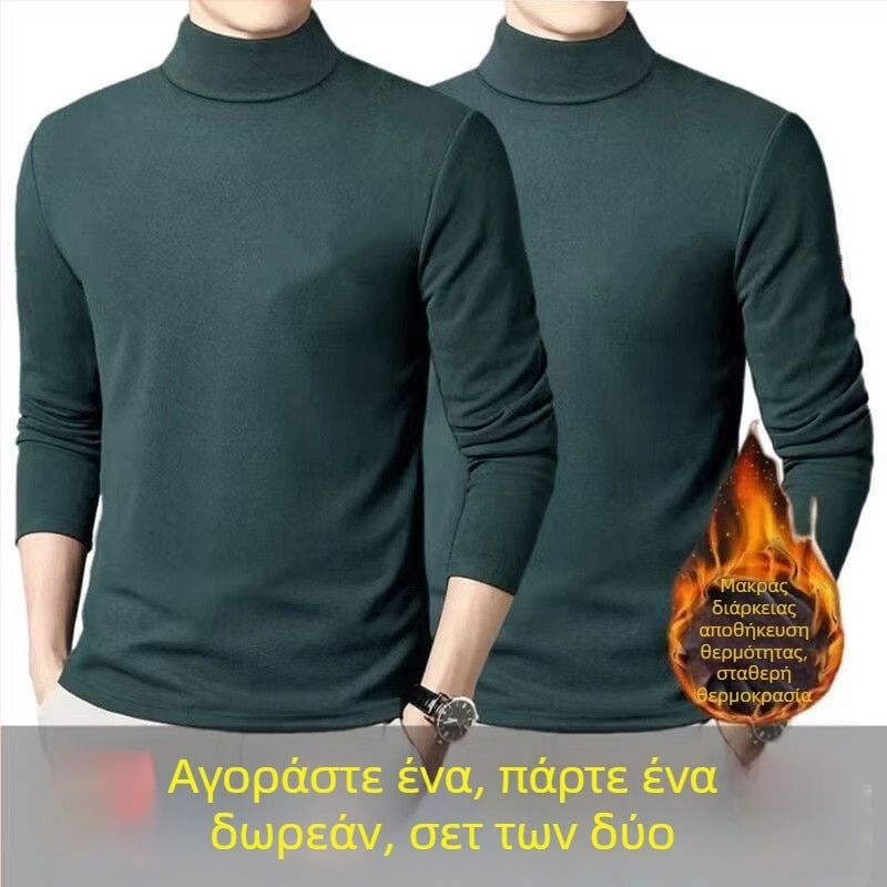 Ανδρική θερμική βάση με φλις επένδυση, μακριά μανίκια, κολάρο τύπου crewneck, χαλαρή γραμμή, πολυεστερική ανάμιξη