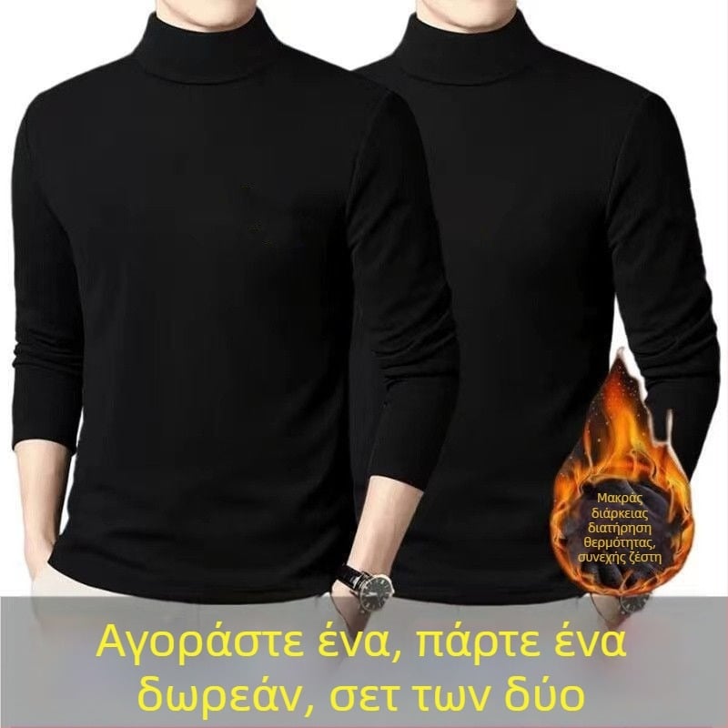 Ανδρική θερμική βάση με φλις επένδυση, μακριά μανίκια, κολάρο τύπου crewneck, χαλαρή γραμμή, πολυεστερική ανάμιξη