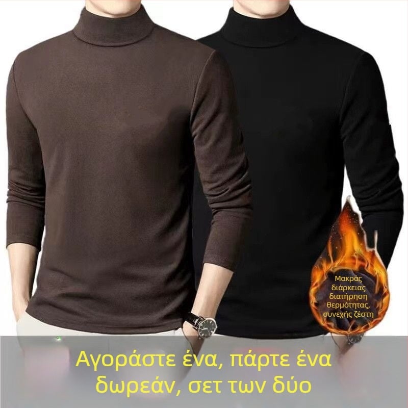 Ανδρική θερμική βάση με φλις επένδυση, μακριά μανίκια, κολάρο τύπου crewneck, χαλαρή γραμμή, πολυεστερική ανάμιξη