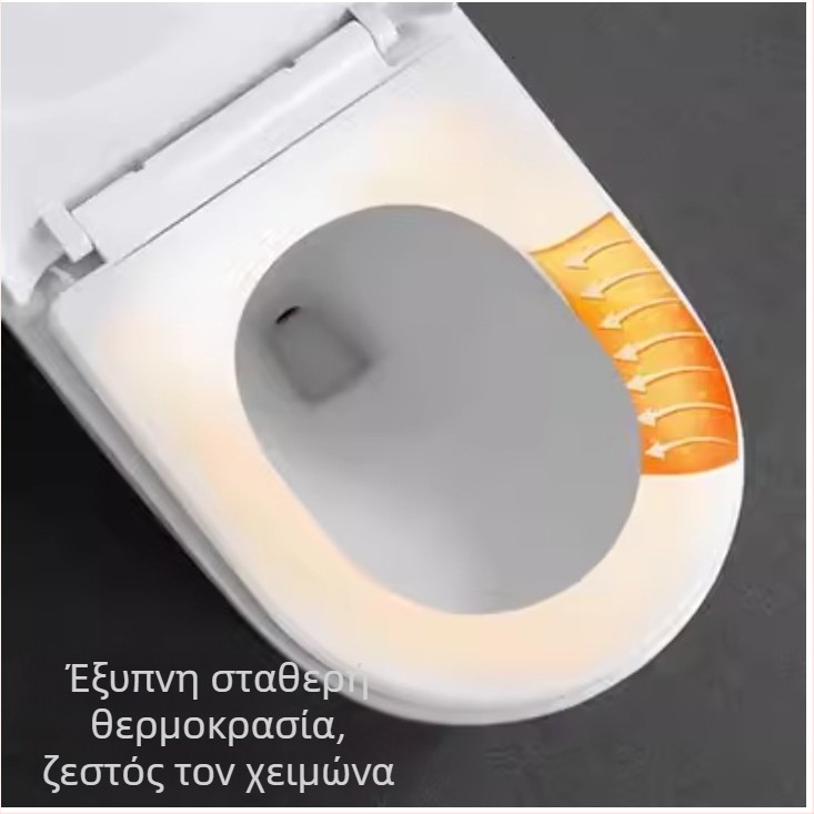 Κάθισμα τουαλέτας με θέρμανση μέσω θερμοστάτη, κλασικό μεγάλο U-σχήμα, ηλεκτρική θέρμανση σταθερής θερμοκρασίας, υλικό πολυπροπυλένιο, ρυθμιζόμενη απόσταση οπών εγκατάστασης 12–17 εκ.